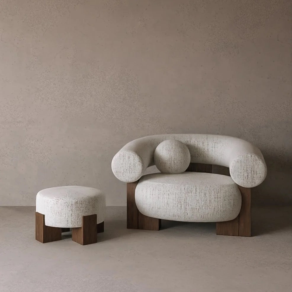 Nordic Luxury Velvet Single Seat Sofa Chair with Footstool, Modern Reclining Armchair