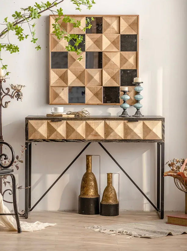 Scandinavian Long Narrow Console Table - Wooden Accent Table with Drawers