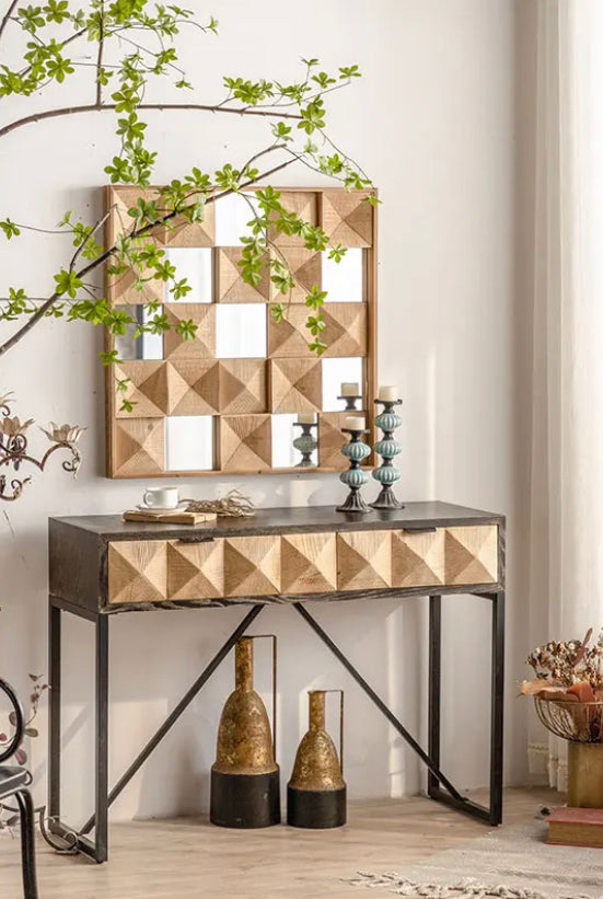 Scandinavian Long Narrow Console Table - Wooden Accent Table with Drawers