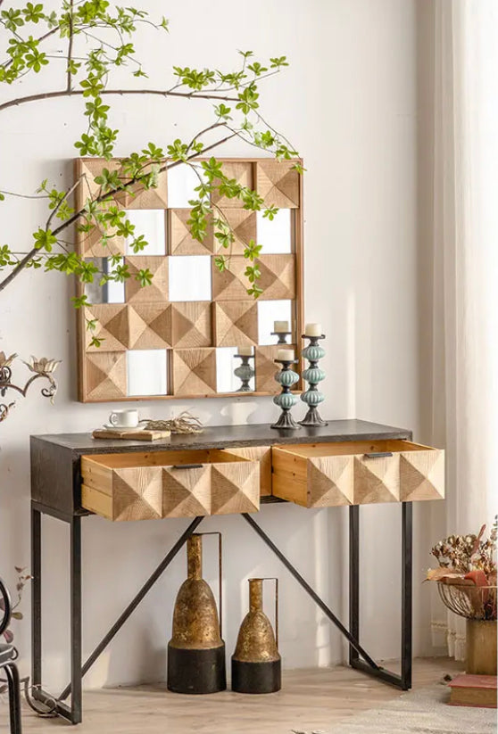 Scandinavian Long Narrow Console Table - Wooden Accent Table with Drawers