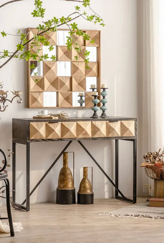Scandinavian Long Narrow Console Table - Wooden Accent Table with Drawers