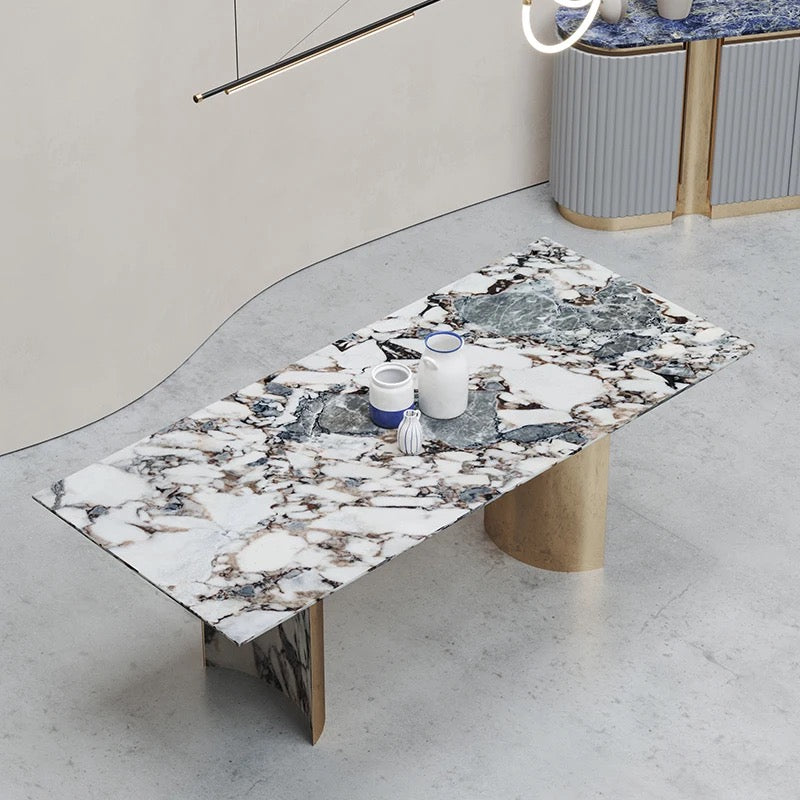 Luxury Italian Modern Rectangular Marble Dining Table - 6/8-Seater Metal Base