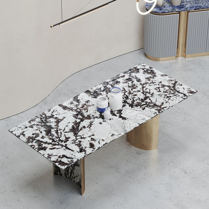Luxury Italian Modern Rectangular Marble Dining Table - 6/8-Seater Metal Base