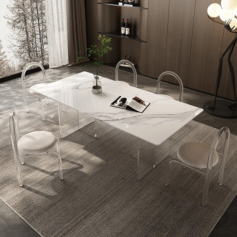 Modern Ceramic Dining Table - Luxury Transparent Tripod Acrylic Marble Table