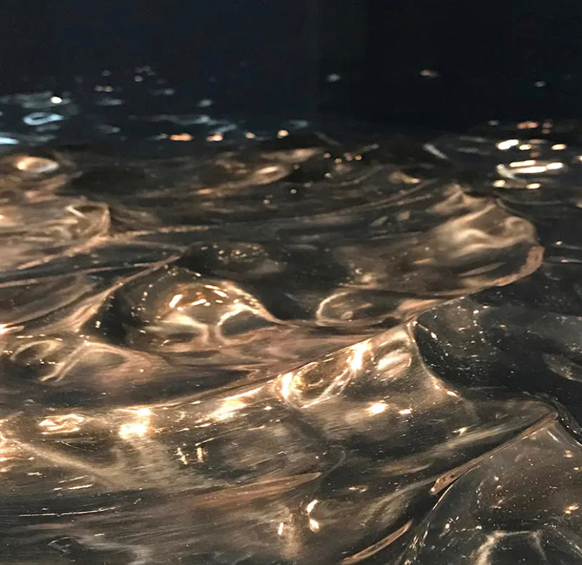 TTWO Modern Brass & Tempered Glass Coffee Table, Customizable Wave-Shaped Accent