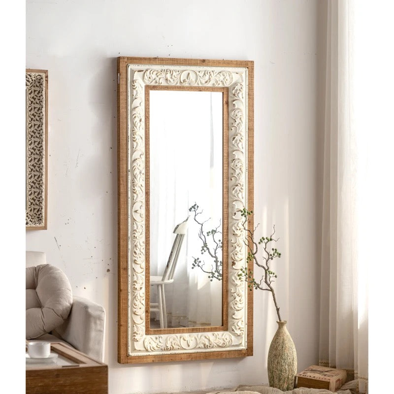 Large Mirror Farmhouse Vintage Solid Wood Floor Mirror Bedroom Hanging Wall Mounted Mirrors