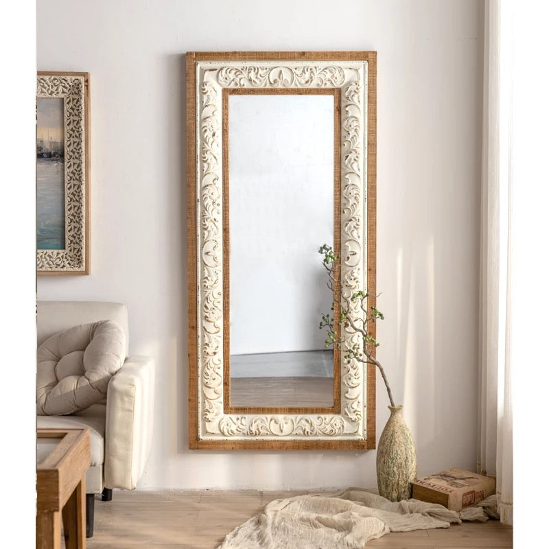 Large Mirror Farmhouse Vintage Solid Wood Floor Mirror Bedroom Hanging Wall Mounted Mirrors
