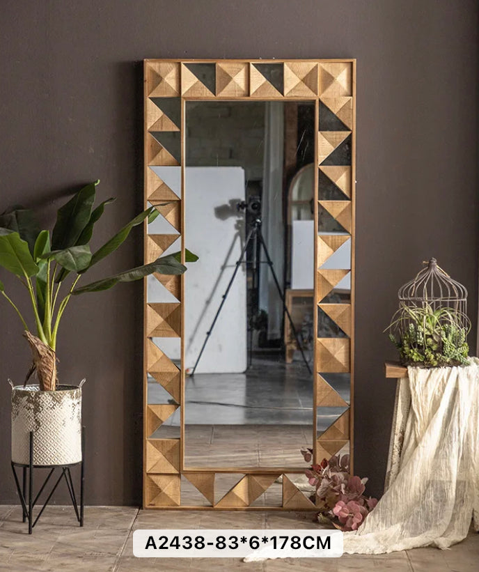 Large Mirror Farmhouse Vintage Solid Wood Floor Mirror Bedroom Hanging Wall Mounted Mirrors
