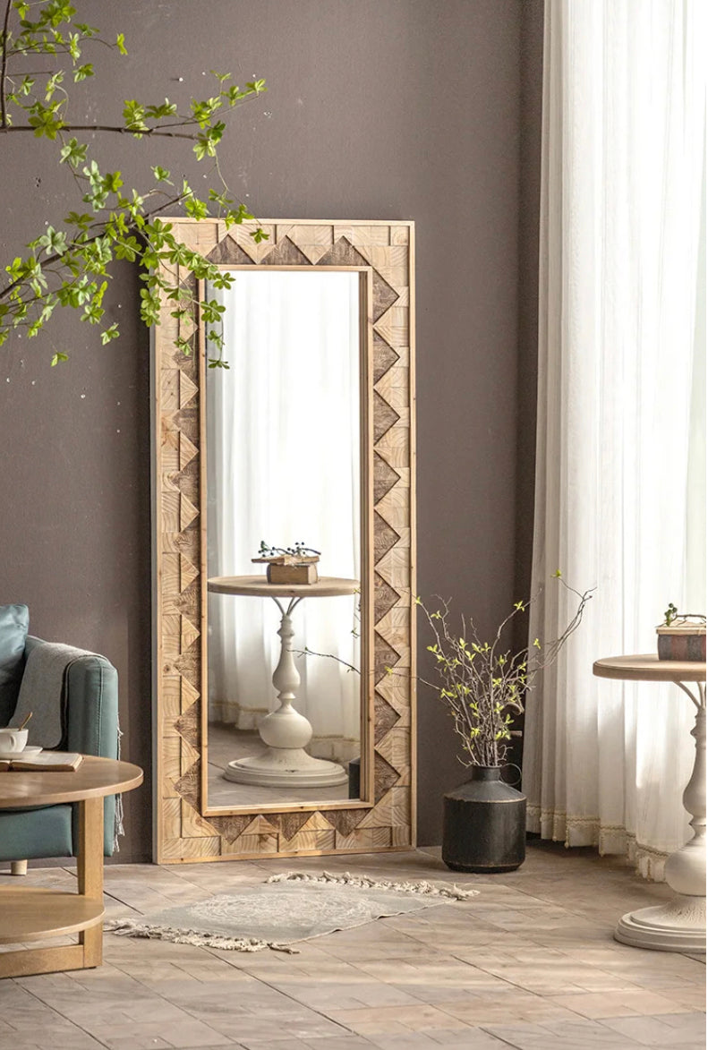 Large Mirror Farmhouse Vintage Solid Wood Floor Mirror Bedroom Hanging Wall Mounted Mirrors