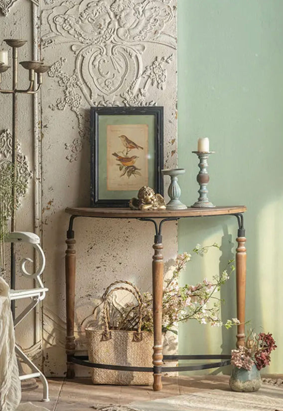 TTWO Modern Semi-Circle Console Table - Wooden & Iron Hallway Accent Table