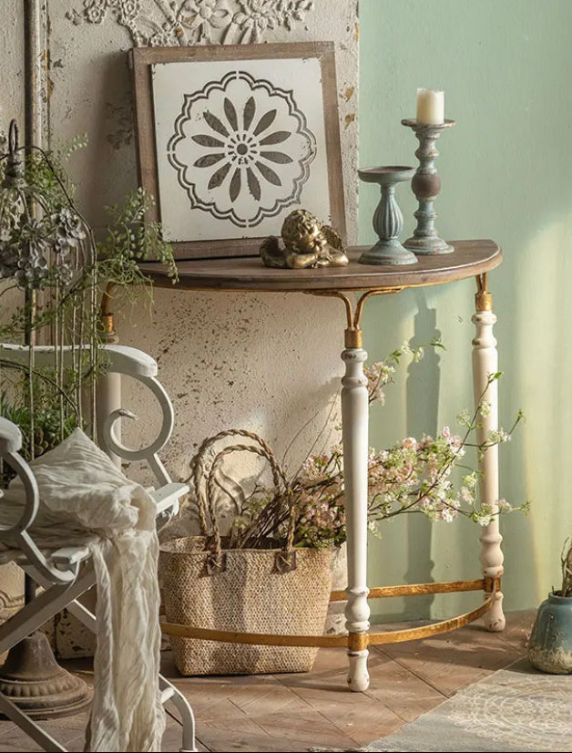 TTWO Modern Semi-Circle Console Table - Wooden & Iron Hallway Accent Table