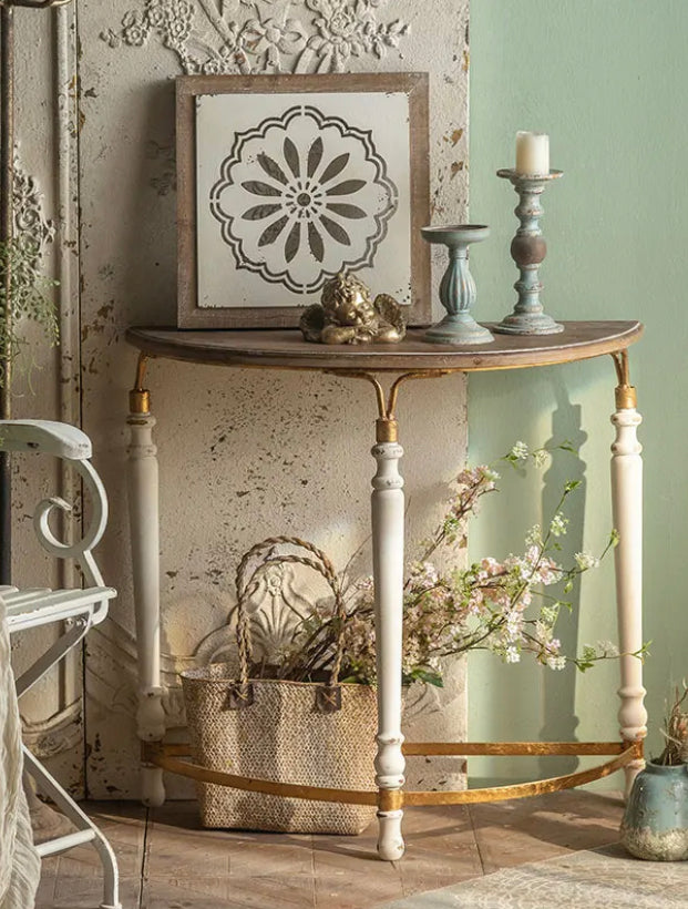 TTWO Modern Semi-Circle Console Table - Wooden & Iron Hallway Accent Table