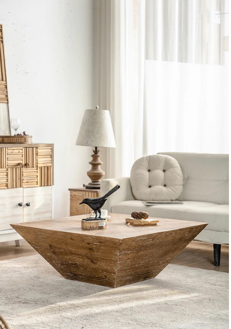 Vintage Nordic Solid Oak Nesting Coffee Table - Japanese-Style Rectangular Accent Tables