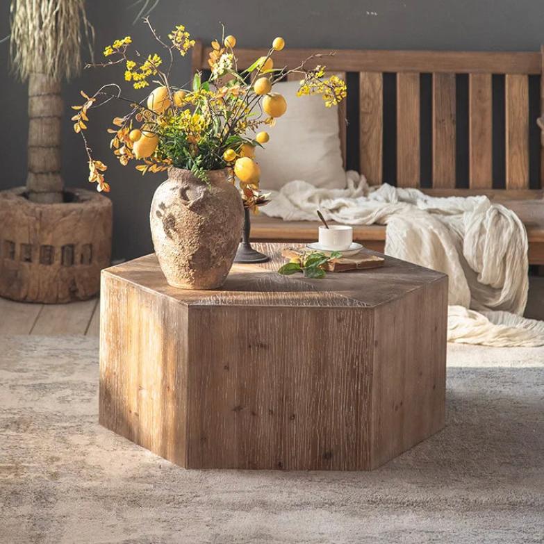 Vintage Nordic Solid Oak Nesting Coffee Table - Japanese-Style Rectangular Accent Tables