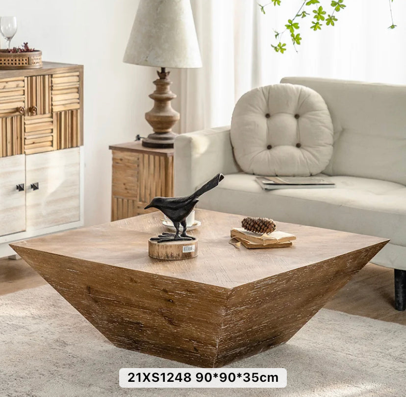 Vintage Nordic Solid Oak Nesting Coffee Table - Japanese-Style Rectangular Accent Tables