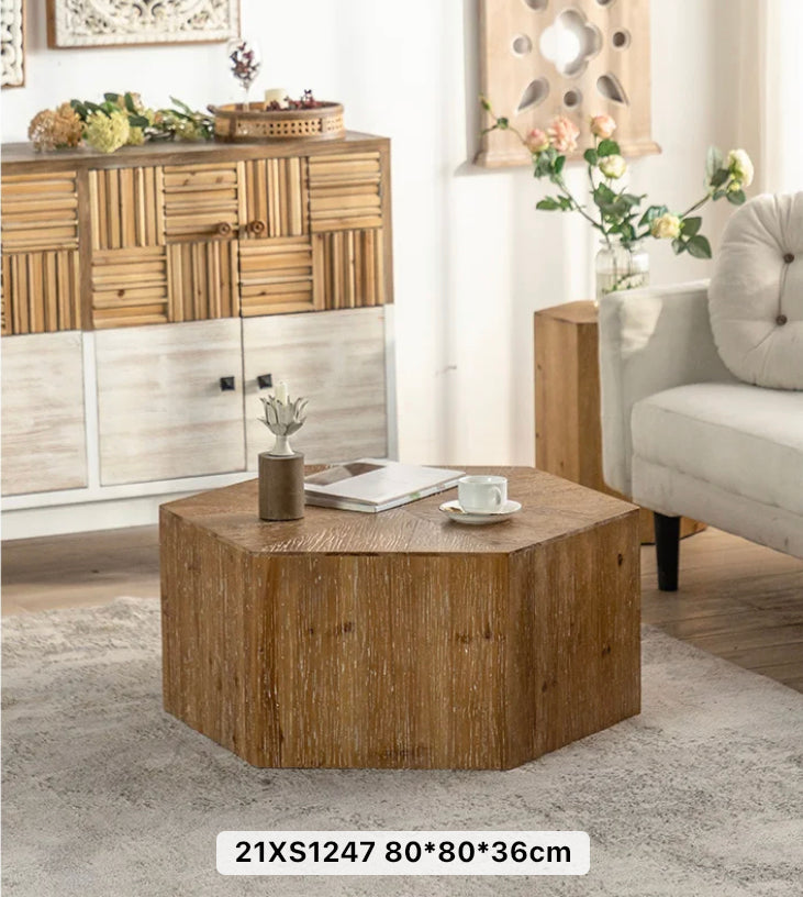 Vintage Nordic Solid Oak Nesting Coffee Table - Japanese-Style Rectangular Accent Tables