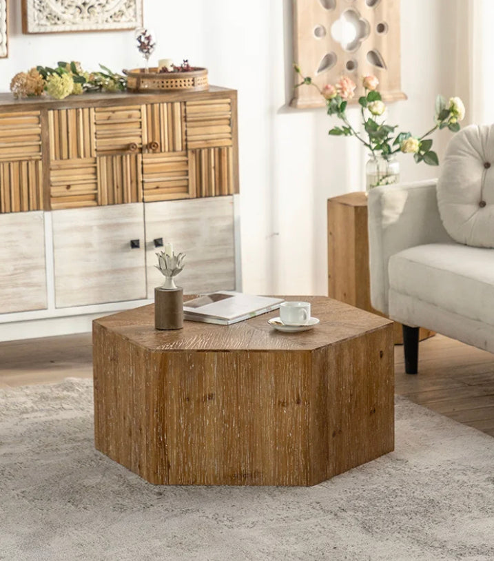 Vintage Nordic Solid Oak Nesting Coffee Table - Japanese-Style Rectangular Accent Tables