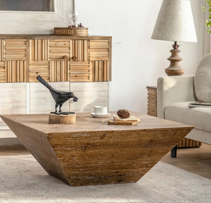 Vintage Nordic Solid Oak Nesting Coffee Table - Japanese-Style Rectangular Accent Tables