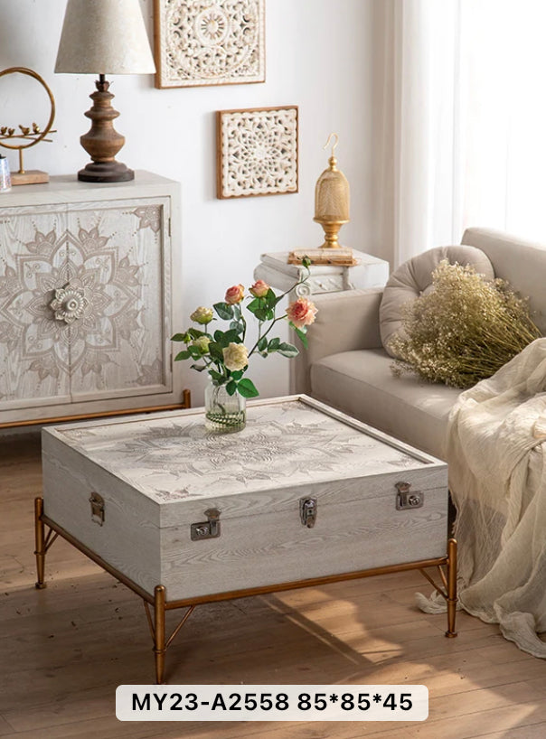 Nordic Modern French Nesting Coffee Table - Solid Wood Retro Luxury Accent Table with Storage