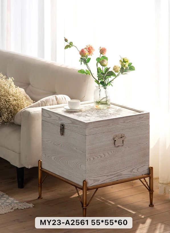 Nordic Modern French Nesting Coffee Table - Solid Wood Retro Luxury Accent Table with Storage