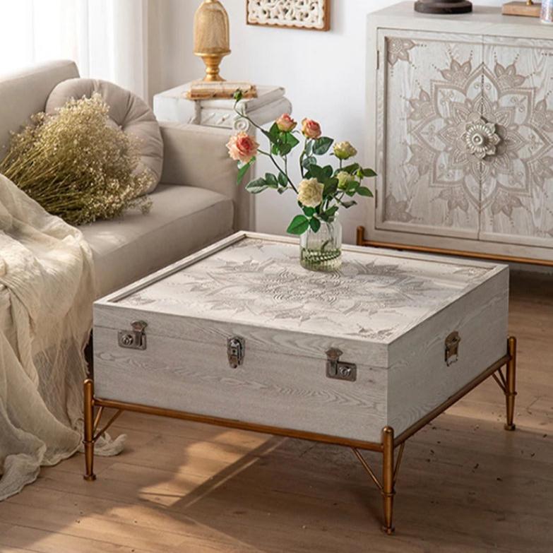 Nordic Modern French Nesting Coffee Table - Solid Wood Retro Luxury Accent Table with Storage