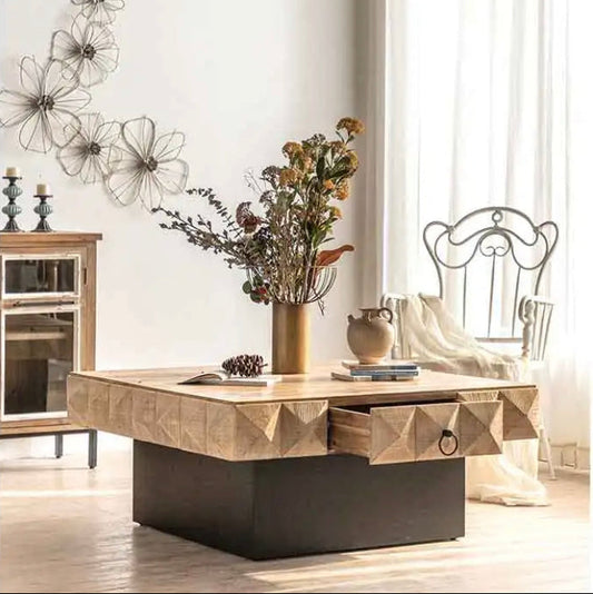 Modern Tea Coffee Table Living Room Furniture Square Wooden Top Accent Tables
