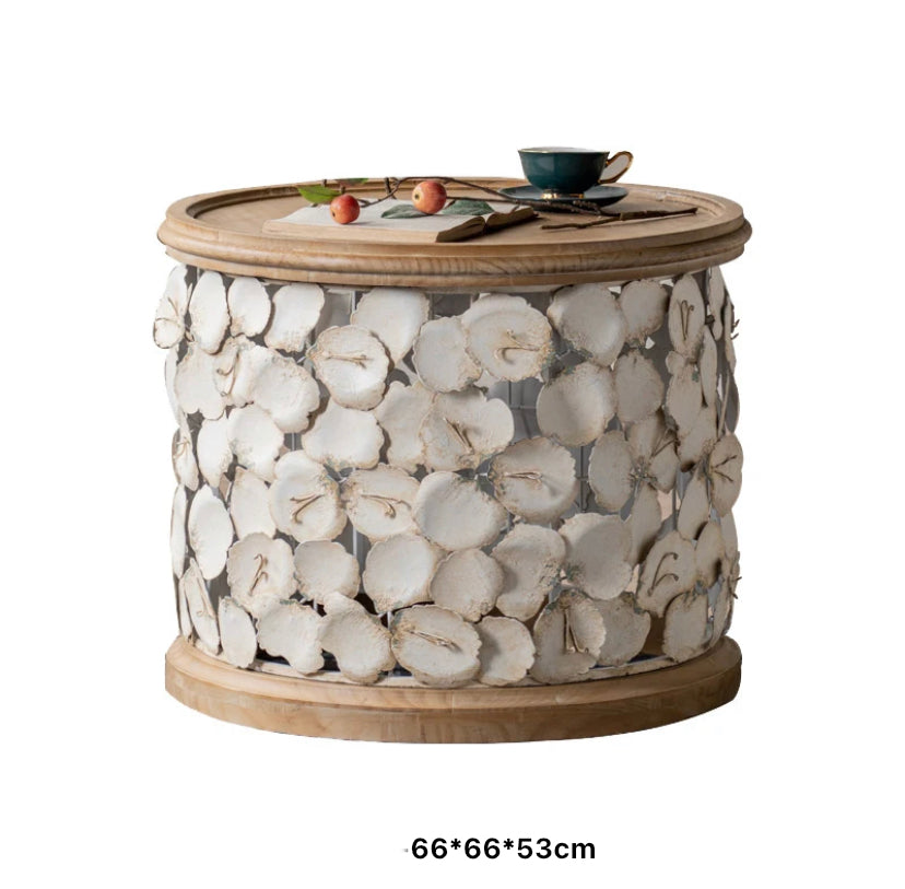 Retro Farmhouse Nesting Tea Table Set - Round Wood & Iron Accent End Tables