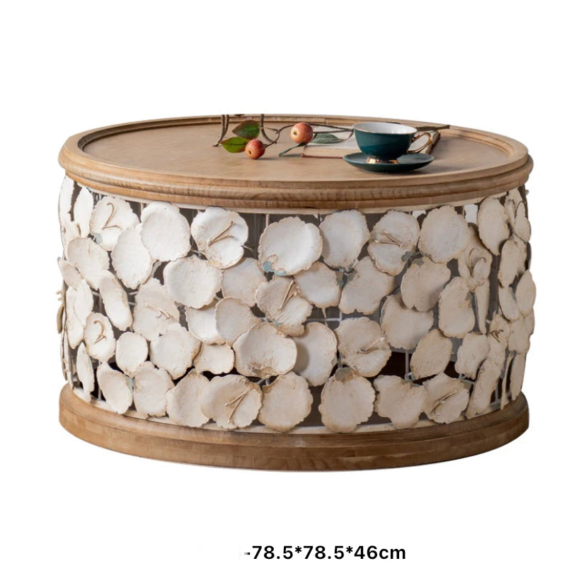Retro Farmhouse Nesting Tea Table Set - Round Wood & Iron Accent End Tables