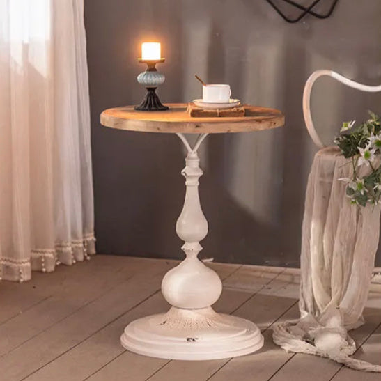 European Modern Design Round Tall Accent Table Living Room White Coffee Tea Side Table