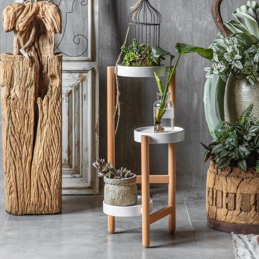 Modern Wood and Iron Art Flower Rack Shelf - Indoor Balcony Pot Holder