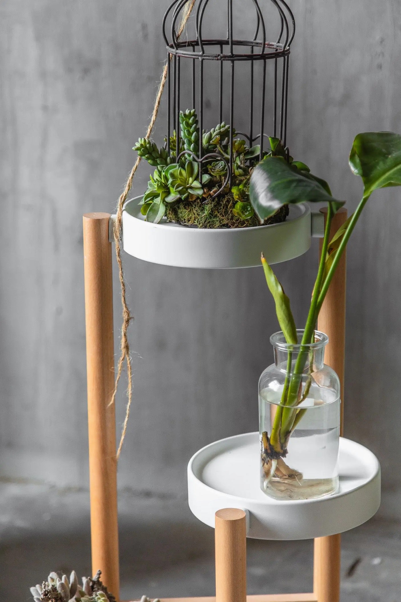 Modern Wood and Iron Art Flower Rack Shelf - Indoor Balcony Pot Holder
