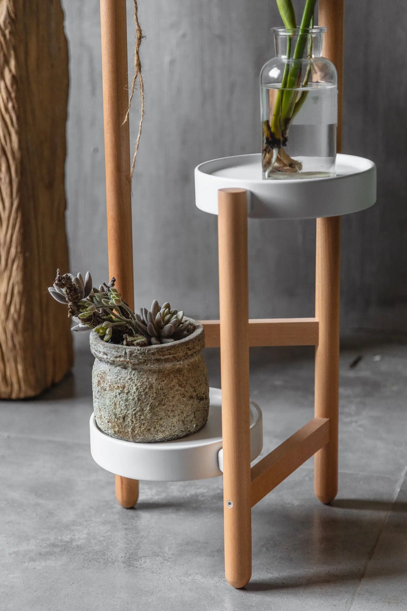 Modern Wood and Iron Art Flower Rack Shelf - Indoor Balcony Pot Holder