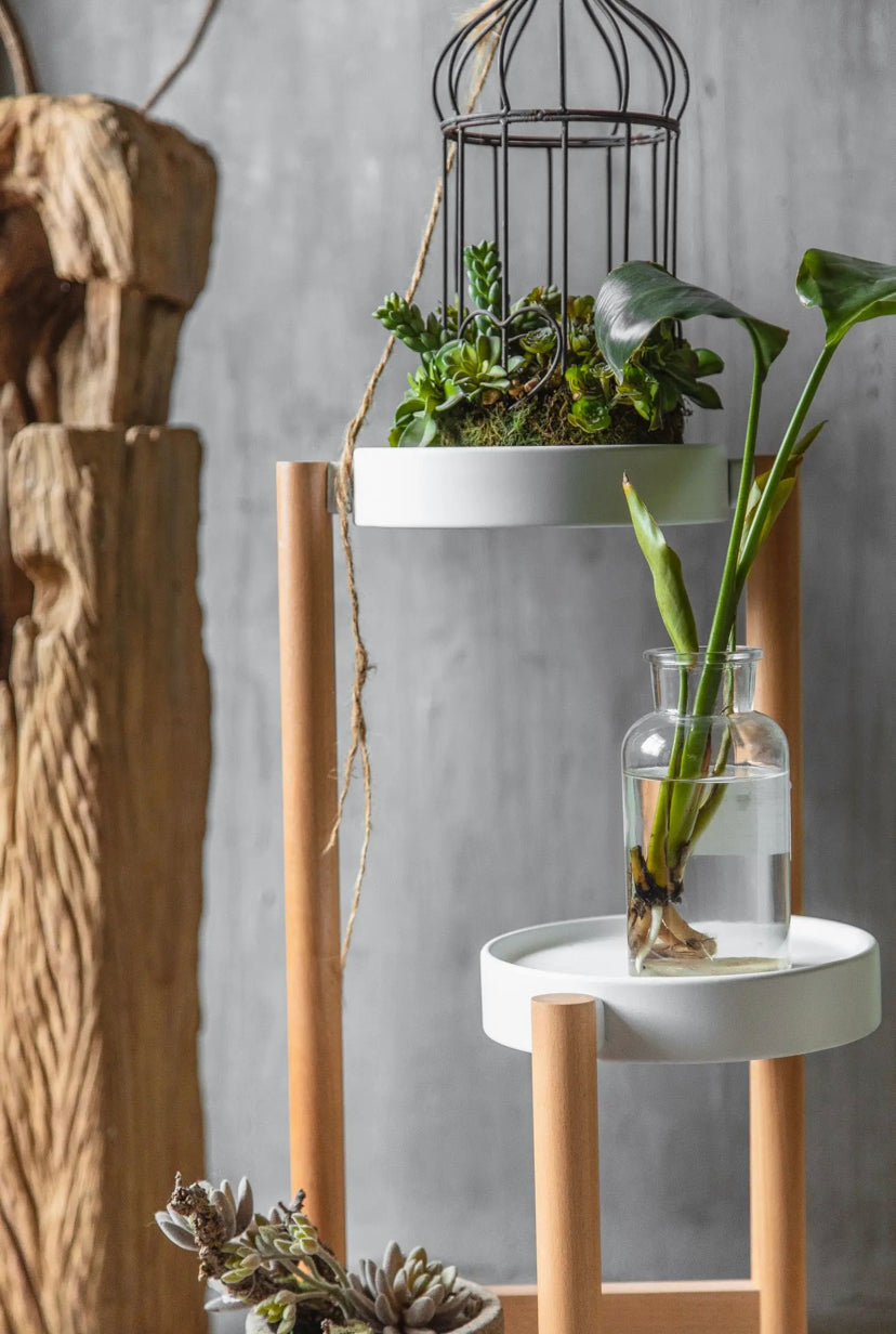 Modern Wood and Iron Art Flower Rack Shelf - Indoor Balcony Pot Holder