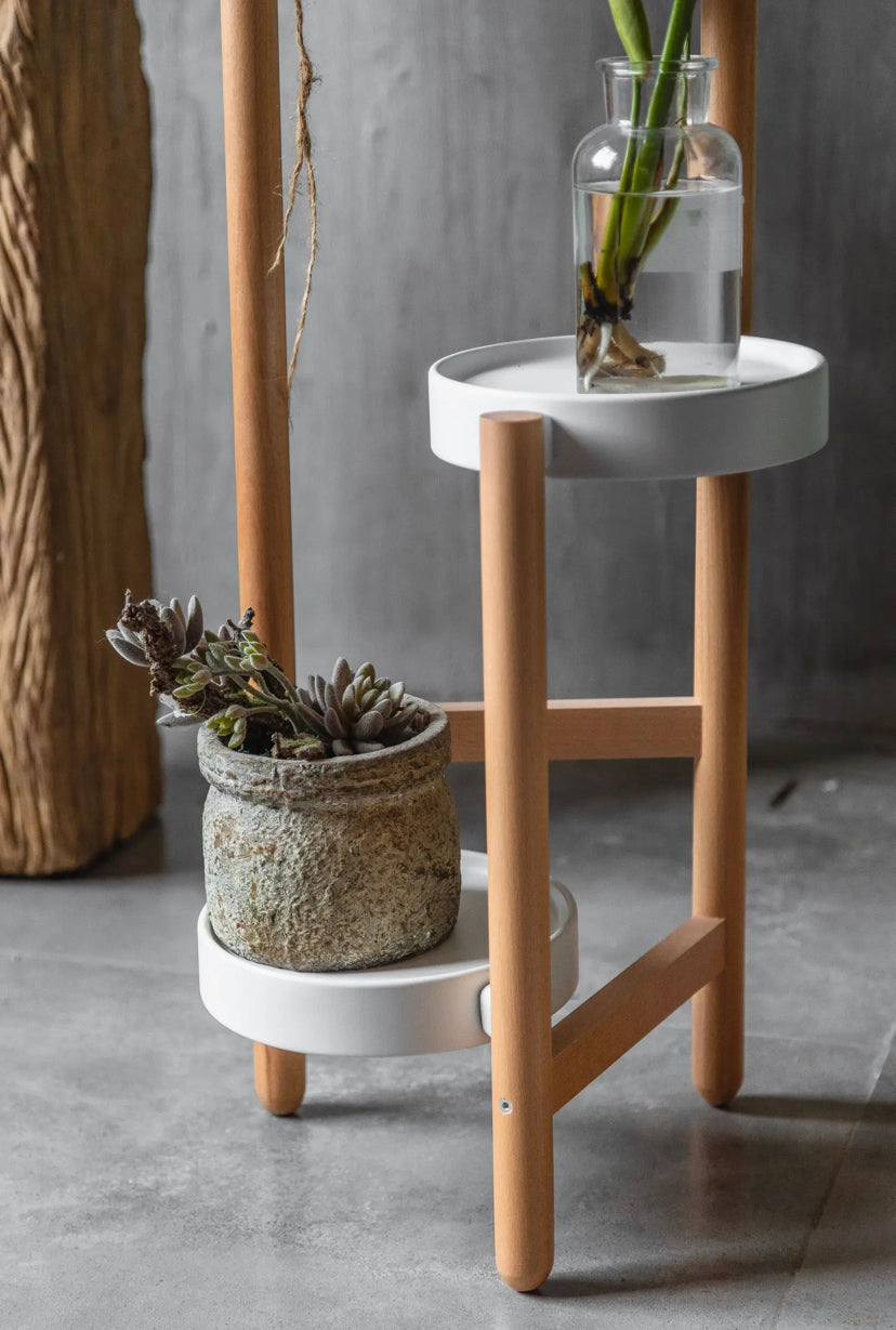 Modern Wood and Iron Art Flower Rack Shelf - Indoor Balcony Pot Holder