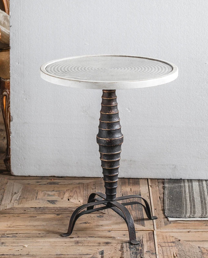 American-Style Carved Iron Round Tea Table - Adjustable Antique Accent Table