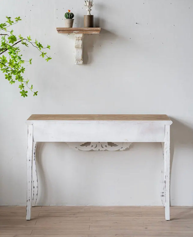 French Style Rectangular Console Table - Adjustable Rustic Wood Accent Table