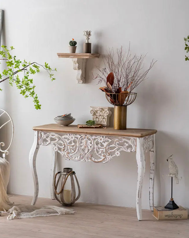 French Style Rectangular Console Table - Adjustable Rustic Wood Accent Table