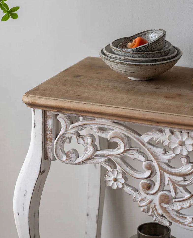 French Style Rectangular Console Table - Adjustable Rustic Wood Accent Table