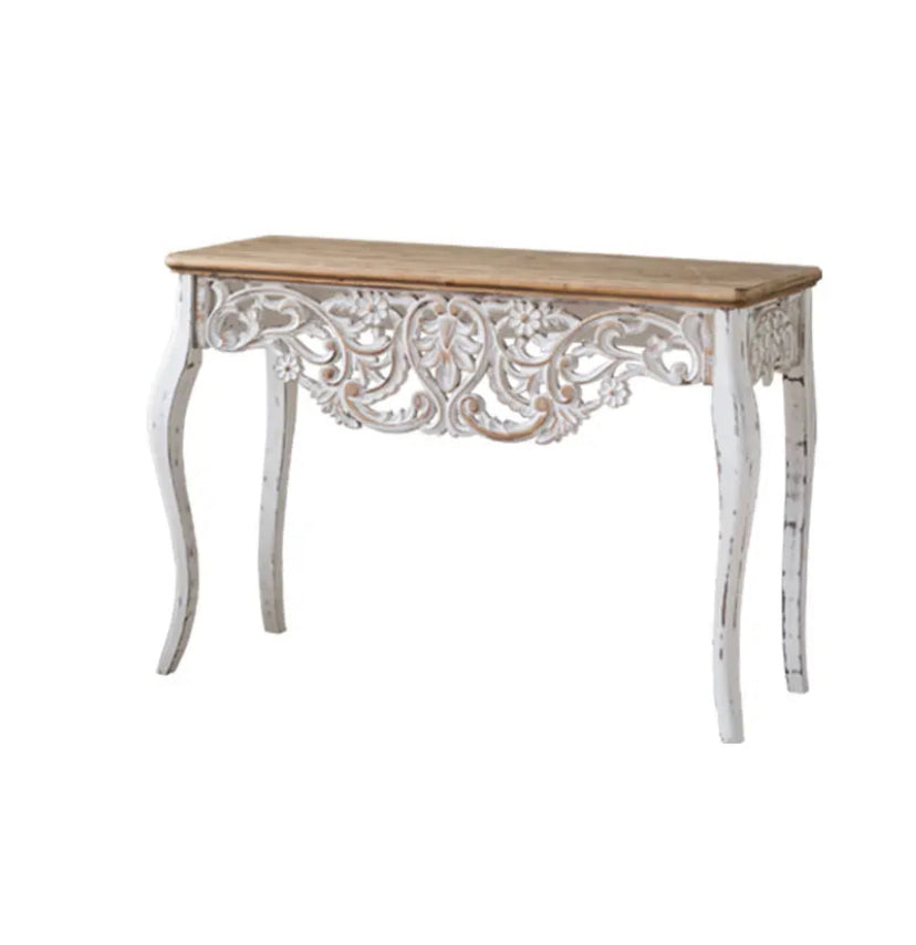 French Style Rectangular Console Table - Adjustable Rustic Wood Accent Table