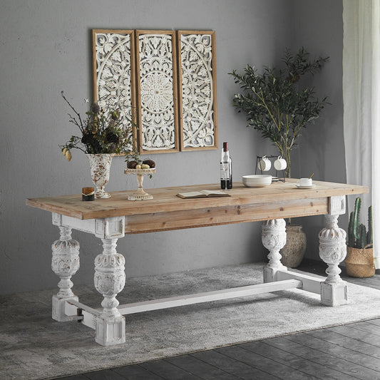 Solid Wood White Dining Table - Retro Pastoral Farmhouse Dining Table