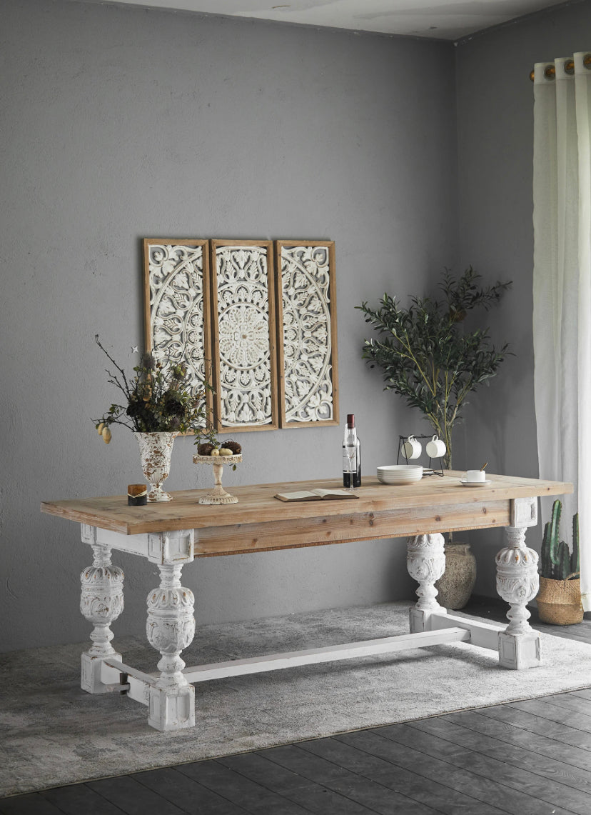 Solid Wood White Dining Table - Retro Pastoral Farmhouse Dining Table