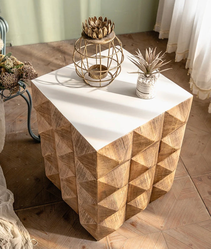 Nordic Vintage Solid Wood Tea Table - Classic Antique Adjustable Accent Table