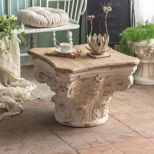 Scandinavian Contemporary Fir Wood Tea Table - Adjustable Square Accent Table