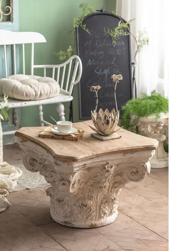 Scandinavian Contemporary Fir Wood Tea Table - Adjustable Square Accent Table