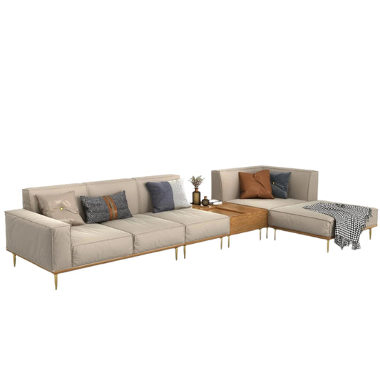 L Shaped Sofas Genuine Leather PU Solid Wood Vintage Sofa Home and Office Corner Sofa