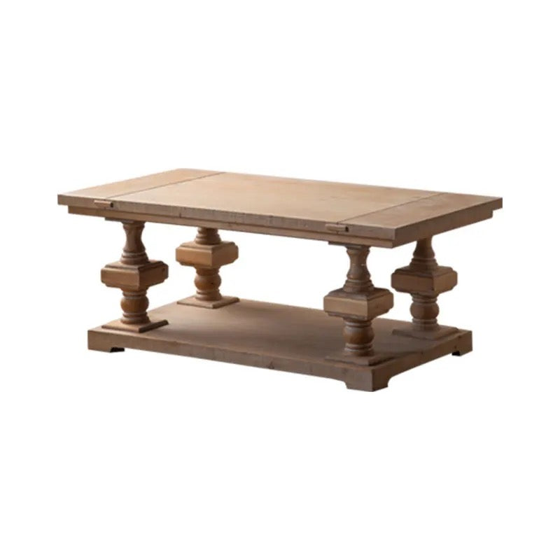 European Wood Rustic Tea Table - Adjustable Solid Wood Accent Table