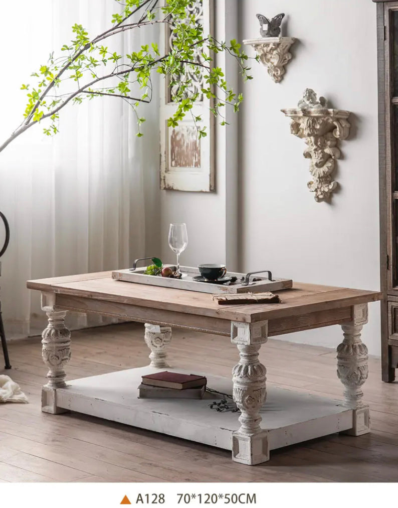 Nordic Retro Wooden Coffee Table - Adjustable Fir Accent Table