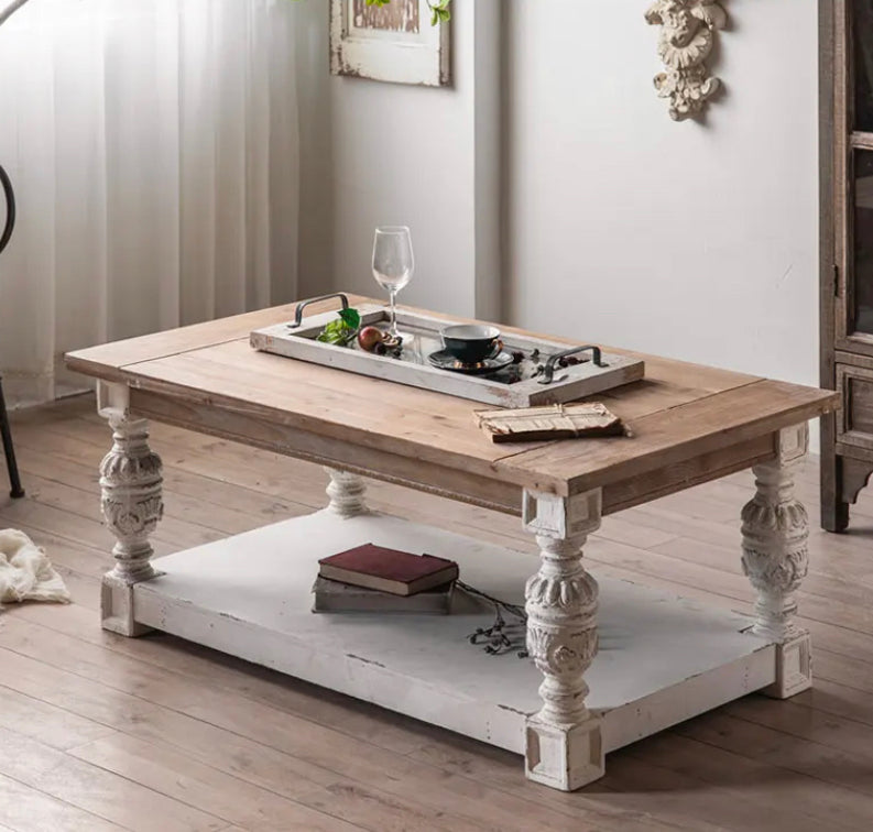 Nordic Retro Wooden Coffee Table - Adjustable Fir Accent Table