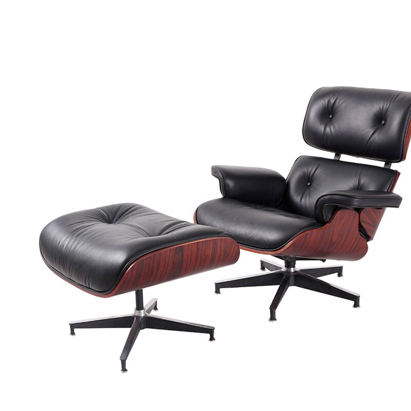Fauteuil de luxe chaise longue confortable Sessel salon pivotant en cuir palissandre chaise à oreilles