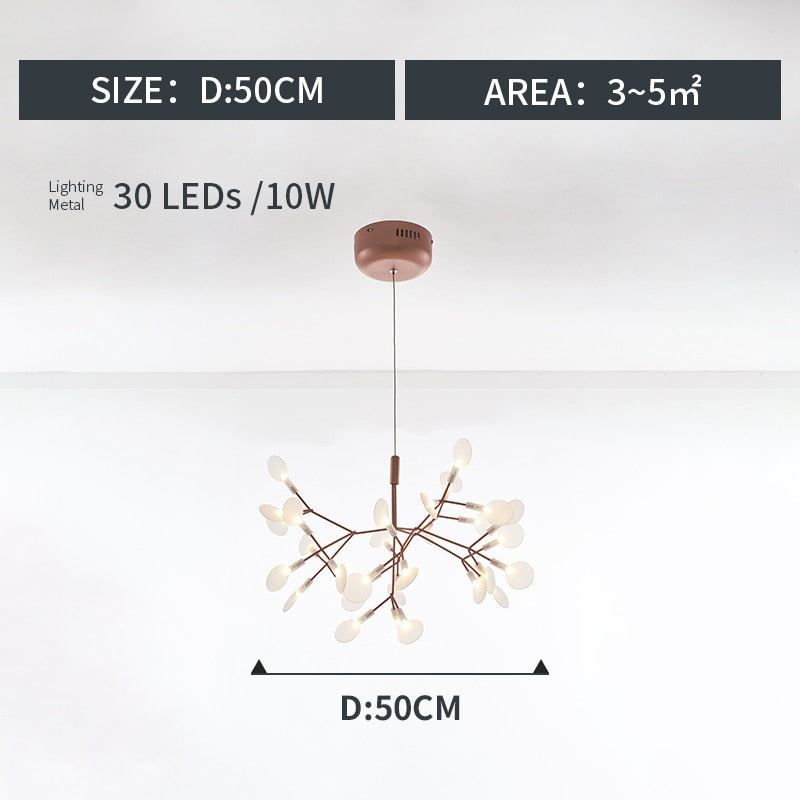 Chandelier Firefly LED Light Stylish Tree Branch Metal Round Living Room Lights Chandeliers